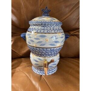 TEMPTATIONS OLD WORLD BLUE SAMOVAR BEVERAGE DISPENSER WITH LID